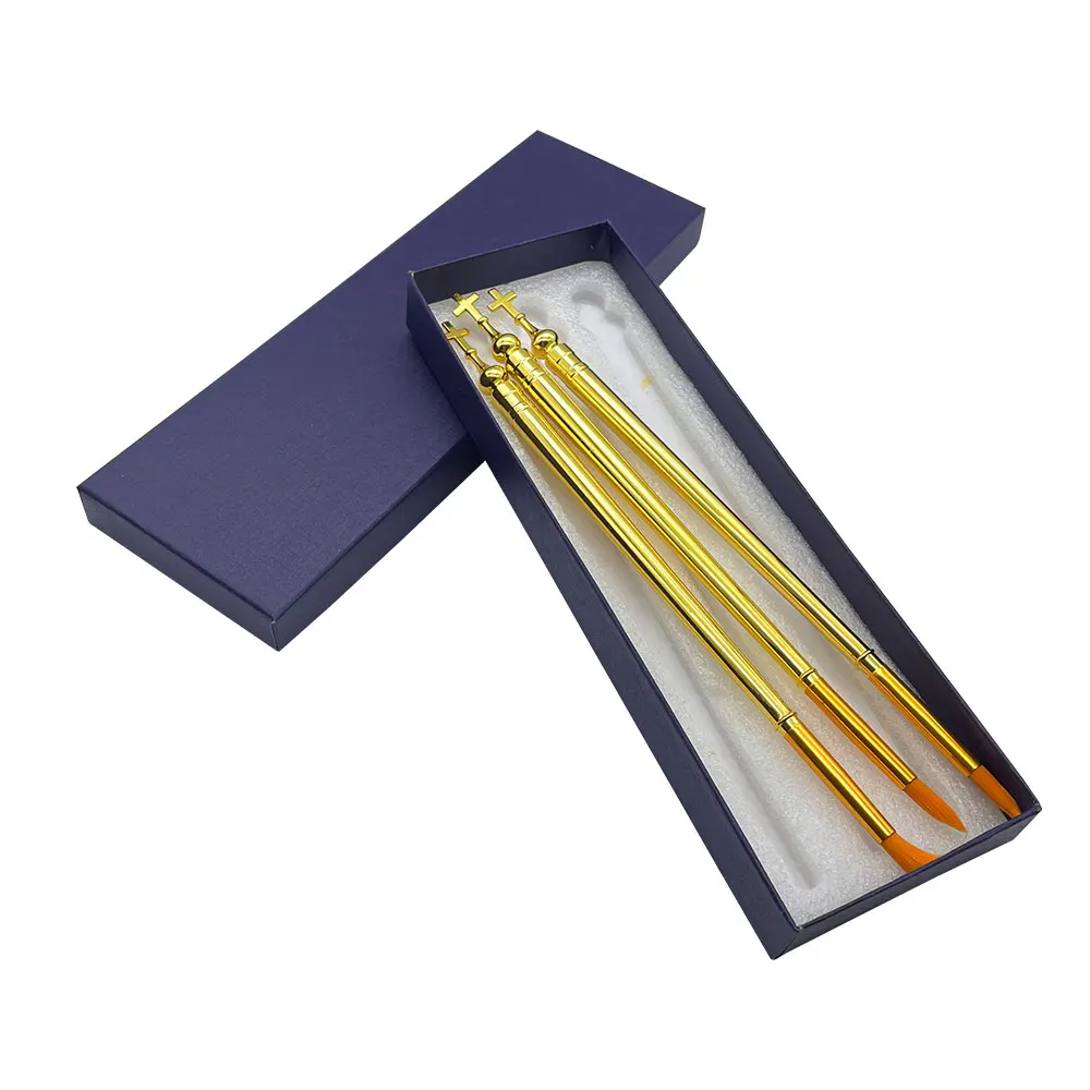 

New 2026 3 Pcs Gold Alloy Paint Brushes with Cross Design - Orthodox Church Religious Painting & Craft Tools Holy Water Brush