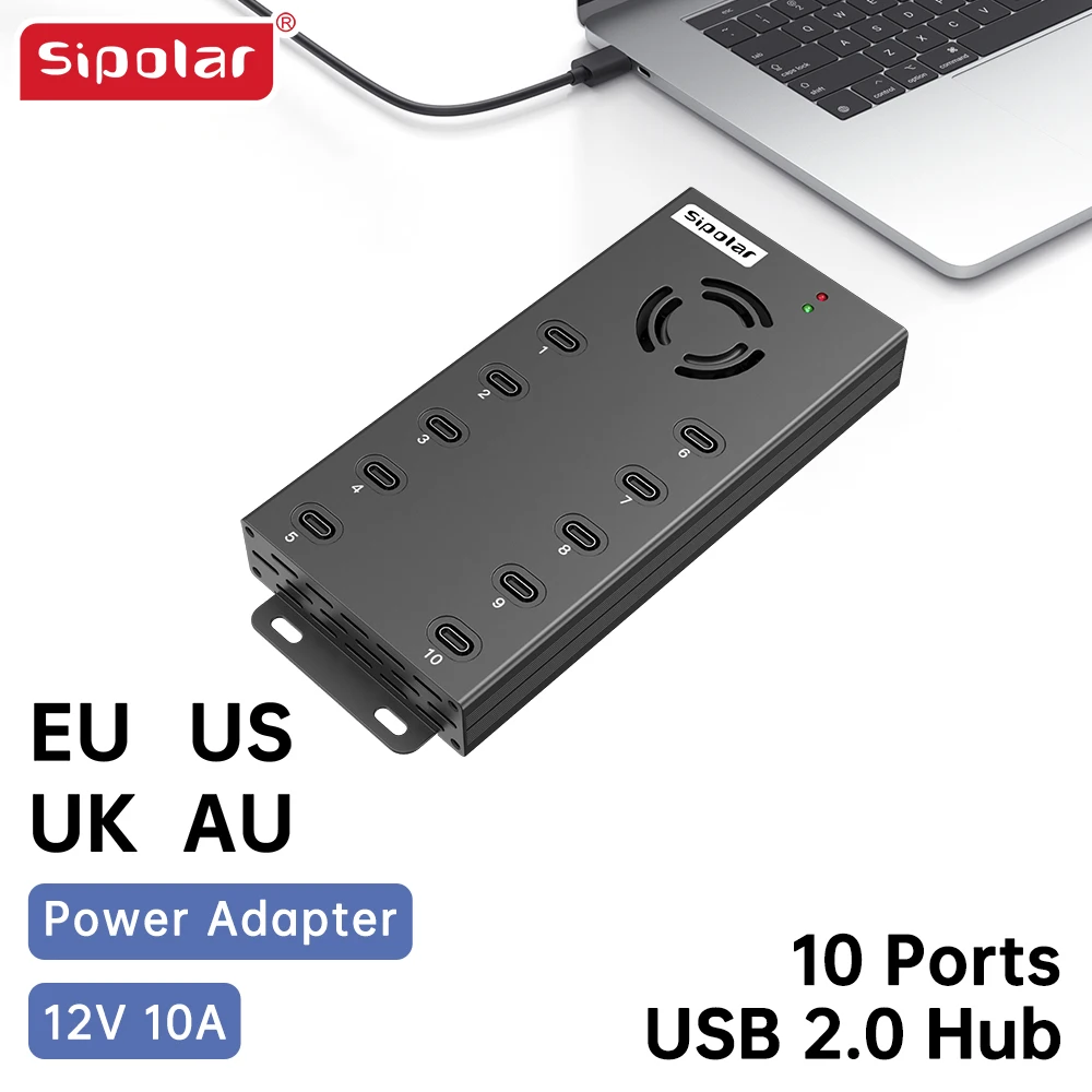 

Sipolar A-400C 120W powered industrial 10 port USB C hub charger type c port charging station for iPhone iPad tablets