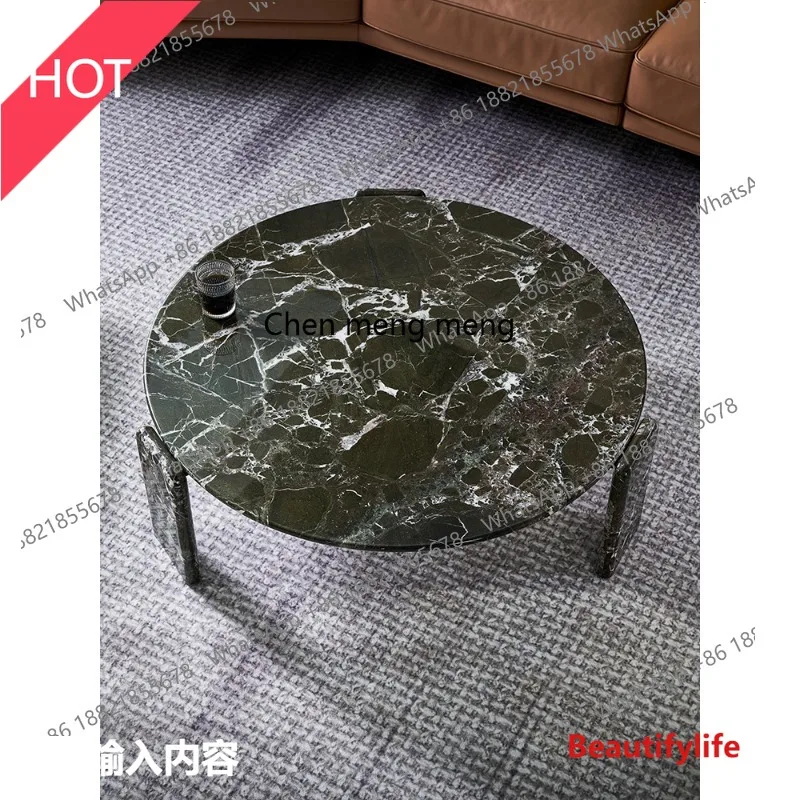 

02A Italian minimalist Green green natural marble light luxury high-end designer round coffee table