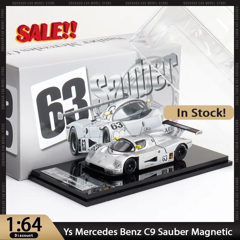 Nuovo In Prevendita Ys 1:64 Mercedes Benz C9 Sauber Auto Magnetica In Lega In Miniatura Diecast Anteriore Posteriore Coperture Ornamenti Giocattoli Personalizzati Per Bambini
