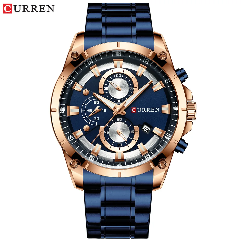 CURREN 8360 Quartz Men's Water-Resistant Business Watch, Minimalist Stainless Steel Strap Multi-Function Six-Hand Calendar Watch