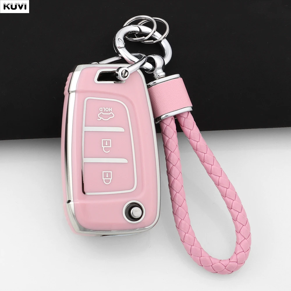 Funda de TPU para llave de coche para mujer, carcasa para Hyundai Elantra Solaris I30 I35 I40 IX35 Sonata Santa Fe Tucson Verna Celesta Accent