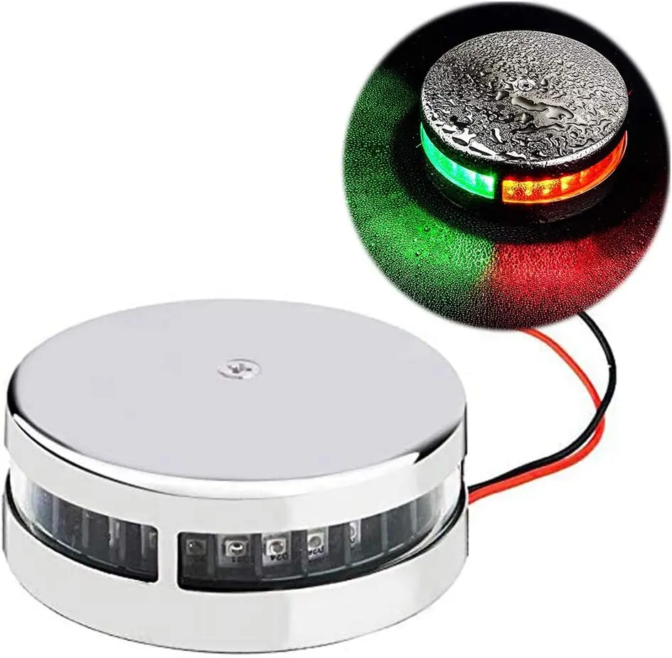 

STLF HANSE MARINE 2-NM Deck Mount, Stainless Steel, Bi-Color Bow Light Red and Green LED for Boat Pontoon Yacht Skeeter, DC 10-3