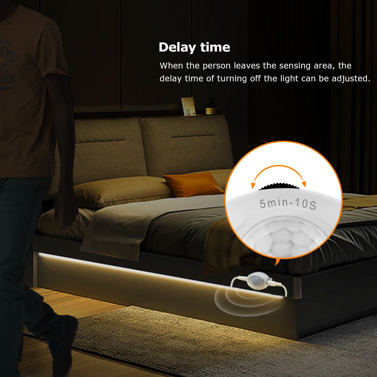 Smart PIR Motion Sensor LED Strip Light Set DC12V Waterproof Delay Time Adjustable DIY Cuttable For Home Bedroom Corridor Stairs