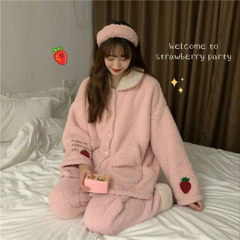 

Весенне-осенний милый пижамный костюм для девочек, фланелевая теплая ночная рубашка из кораллового флиса, домашняя одежда для женщин, которую можно носить в качестве верхней одежды, одежда для сна