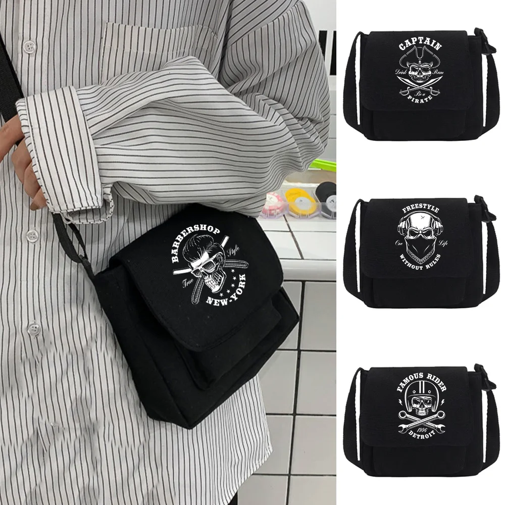 Youth Shoulder Crossbody Case Organizer Skull Print Handbag Diagonal Cross Bag Women's Casual Wild Canvas Messenger Bags Simple