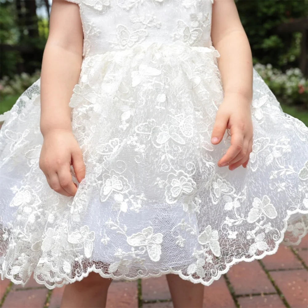 Vestido de encaje de flores para niña, vestido de tul para niña, vestido de princesa con flores para niño pequeño, bautizo, princesa personalizada para niño