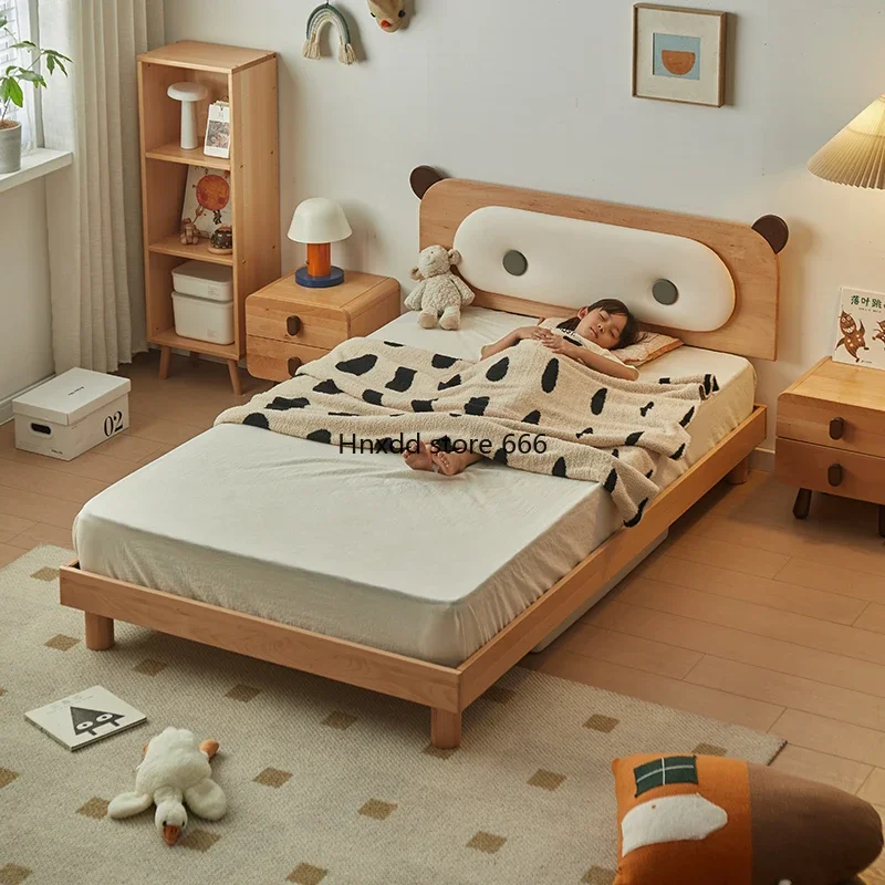 Cama de madera maciza para niños, cama individual simple, suave