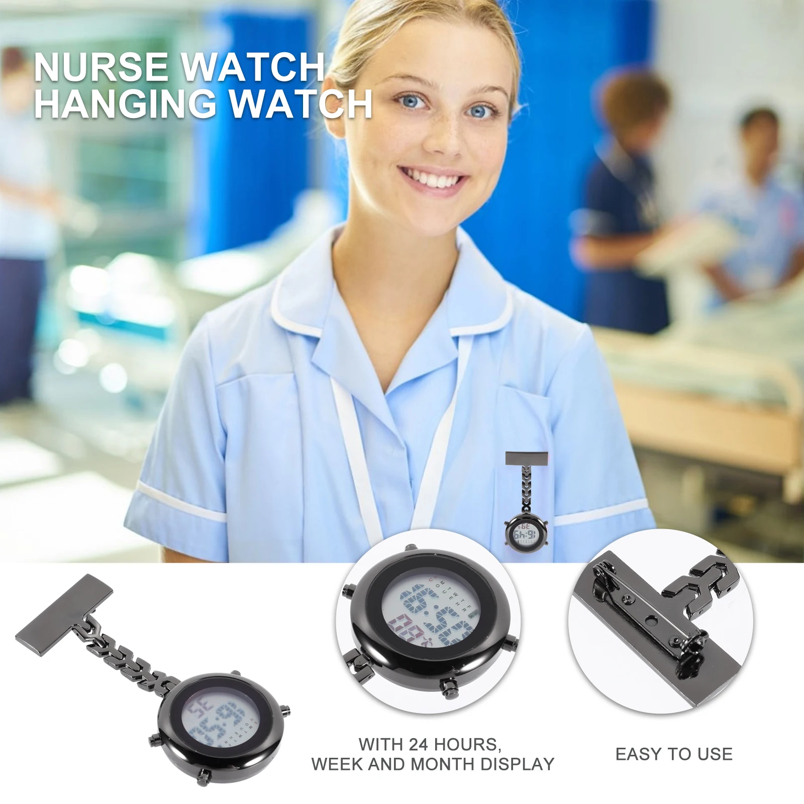 

Electronic Digital Chest Watch Unisex Lapel Pin Nurse Badge Clock Portable Fob Timepiece For Women Men Kids Work Gift Pocket