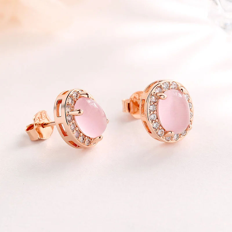 HuiSept Women Earrings 925 Silver Jewelry with Rose Quartz Zircon Gemstone Stud Earring for Girl Wedding Party Gift Accessories image 4