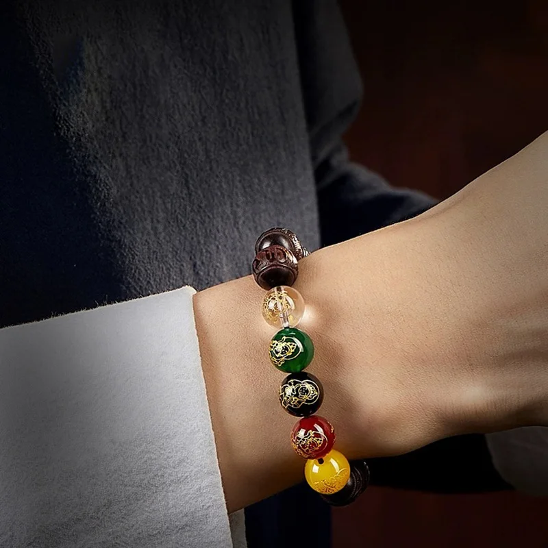 Men's and Women's Six-character Mantra Sandalwood Bracelets, Five-way God of Wealth Bracelets, Fashion Jewelry, Gifts