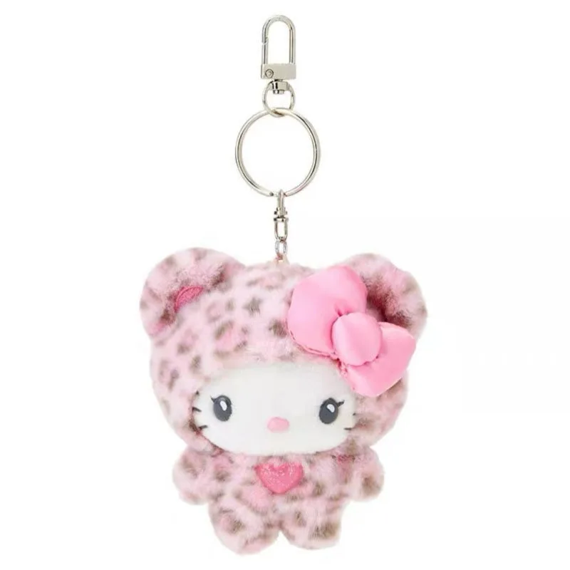 Sanrio HelloKitty Seri Motif Macan Tutul Gantungan Kunci Boneka Plush Kawaii Kuromi Dekorasi Fashion Pribadi untuk Tas Ransel Sehari-hari