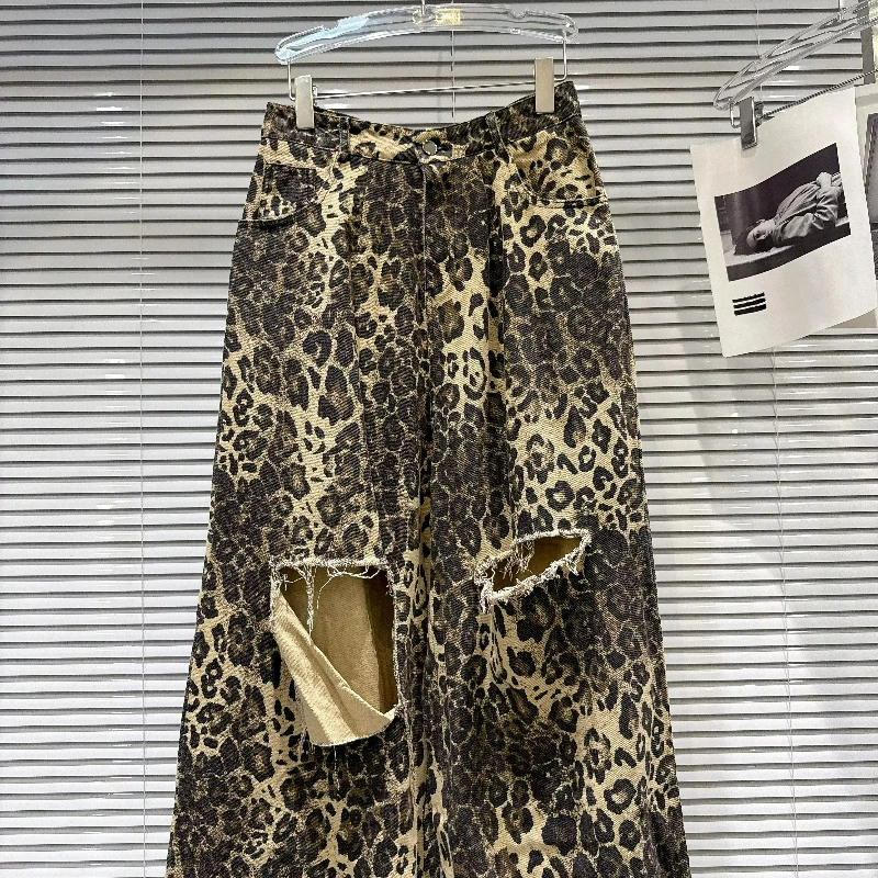 Women Leopard Print Wide Leg Jeans High Waist Denim Pants Vintage Sweet Cool Y2k Loose Streetwear Casual Long Trousers 2026 New