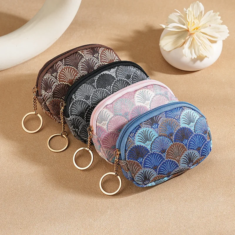 

10pcs Coin Purses Women PU Shell Printing Multifunctional Short Wallet With Keychian