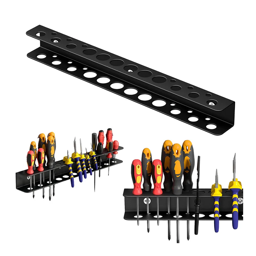 Wall Mount Carbon Steel Tool Rack Set 3pcs with Multiple Hole Sizes to Enable Efficient Vertical Tool Organization in Workspaces
