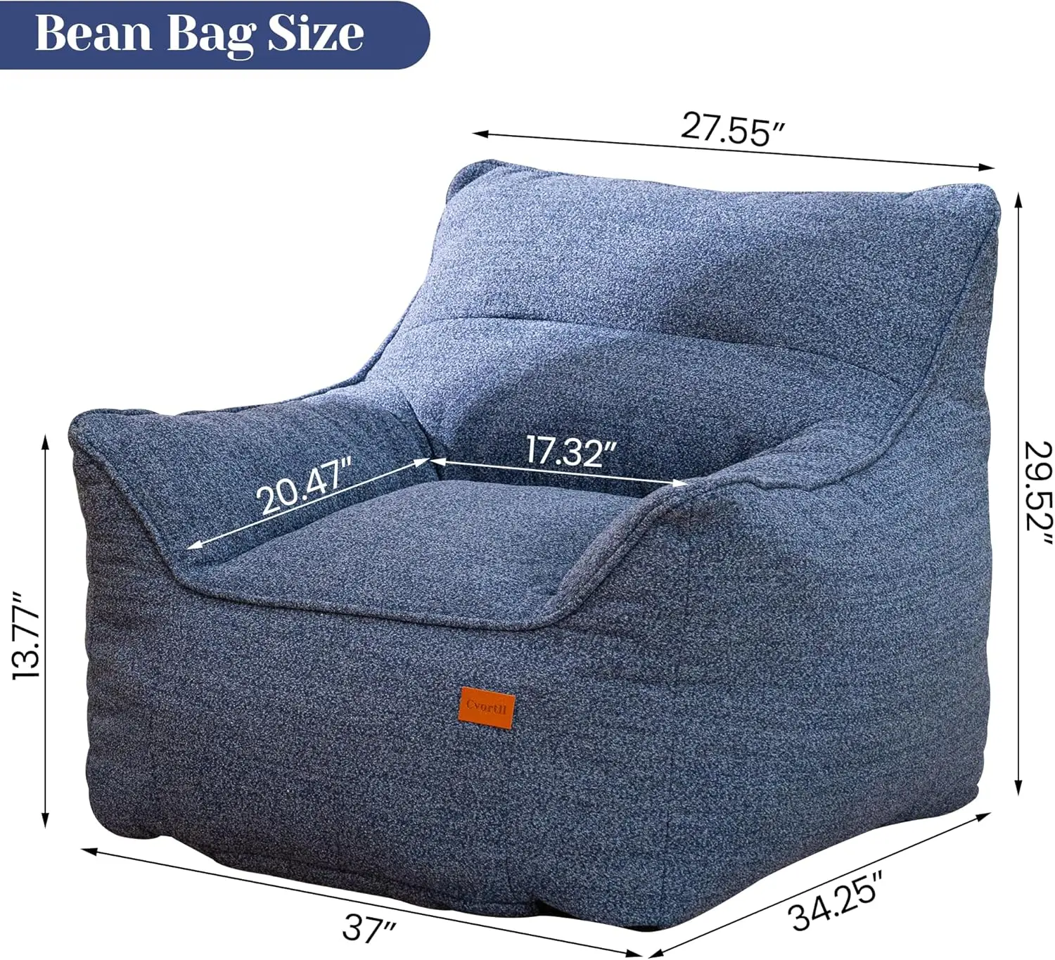 Bean Bag Chair With Filler, Bean Bag Sofa Chair With Tufted Soft Armrests Plush Lazy Sofa Comfy Chair,Large Beanbag Chair For