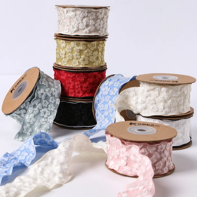 10 Yards 2,5/4 cm Kamelien-Relief-Blumen-Wellenband für Geschenkverpackungen, Blumensträuße, Schleife, Haarschmuck, DIY-Handwerk, Hochzeitsdekoration