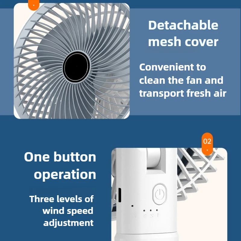 4-In-1 Fan USB Charging Model Long Battery Life Foldable Mini Retractable Fan Portable Electric Fan 360 ° Swing Clip Vertical