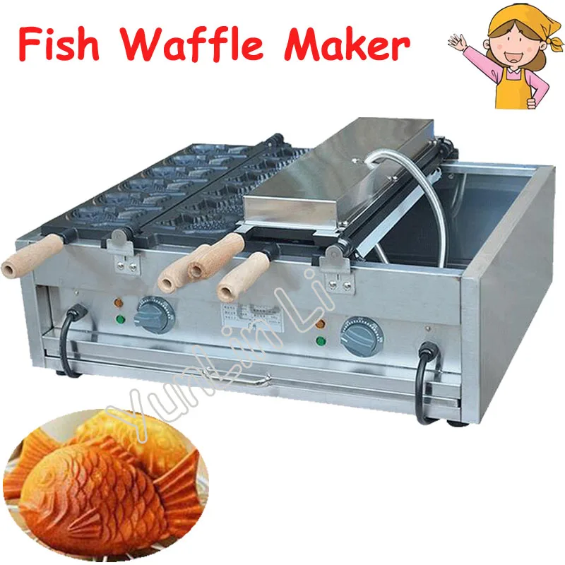 2 Plates Taiyaki Maker Electric Fish Shape Waffle Maker Commercial Grain Snapper Burn Grilled Fish Cone Machine