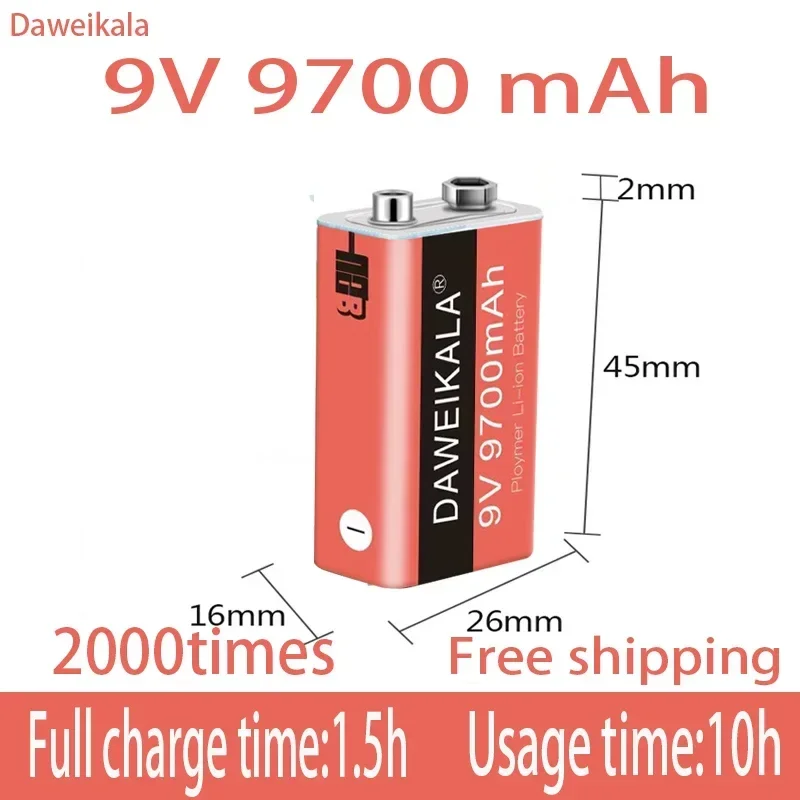 New 9V 9700mAh li-ion Rechargeable battery Micro USB Batteries 9 v lithium for Multimeter Microphone Toy Remote Control KTV use