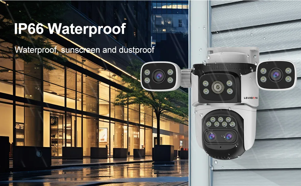 LS VISION 20MP 3-Screen 4-Lens 10X Optical Zoom WiFi Wireless Outdoor Security Camera PTZ with Auto-Tracking Surveillance Camera