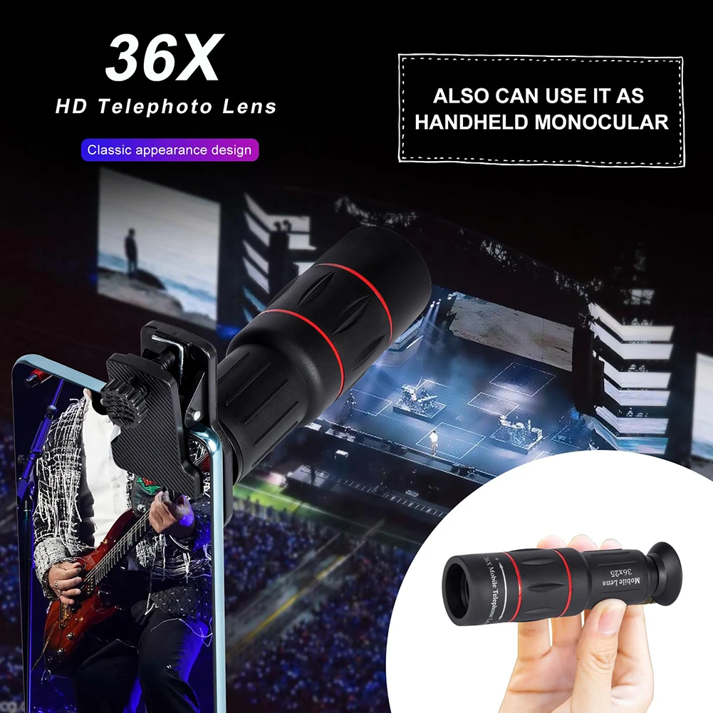 18/36/64X Mobile Phone Camera Lens Clip-On Zoom Phone Camera Telephoto Lens Optical Telescope Lens for Android and iPhone