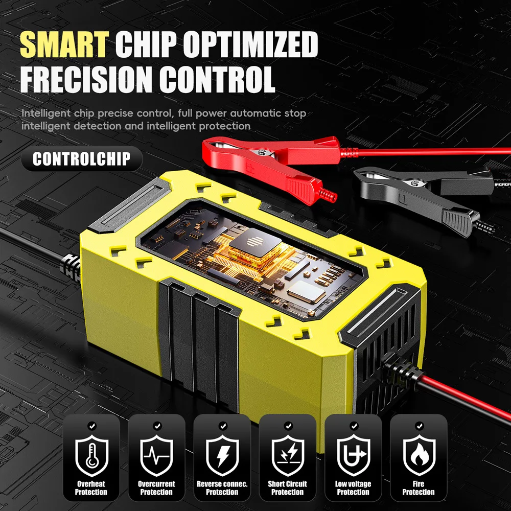 12V6A 스마트 자동차 배터리 충전기 6 모드 수리 범용 자동차 배터리 충전기 저전압 충전 자동차 배터리 유지 보수 장치