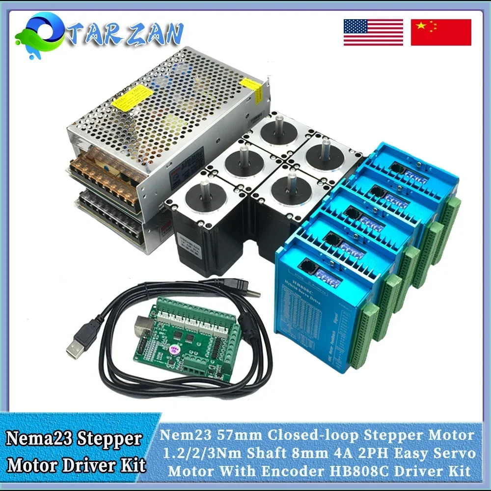 Nema23 Closed Loop Stepper Motor 1.2Nm/2Nm/3 Nm DC Hybird Servo With Encoder Motor Drive Kit  For CNC Router 1 3 5 Axis Kit