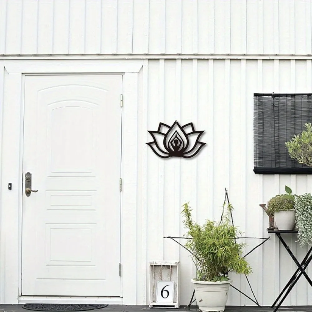 CREATCABIN  Lotus Metal Wall Art Black Zen Style Decor For Kitchen Living Room Yoga Studio
