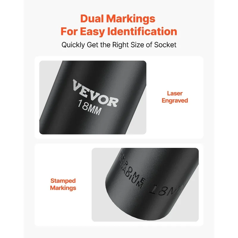 مجموعة مقابس تأثير المحرك 1/2 بوصة 65 قطعة SAE 3/8 بوصة إلى 1-1/4 بوصة ومتري 10-24 مم