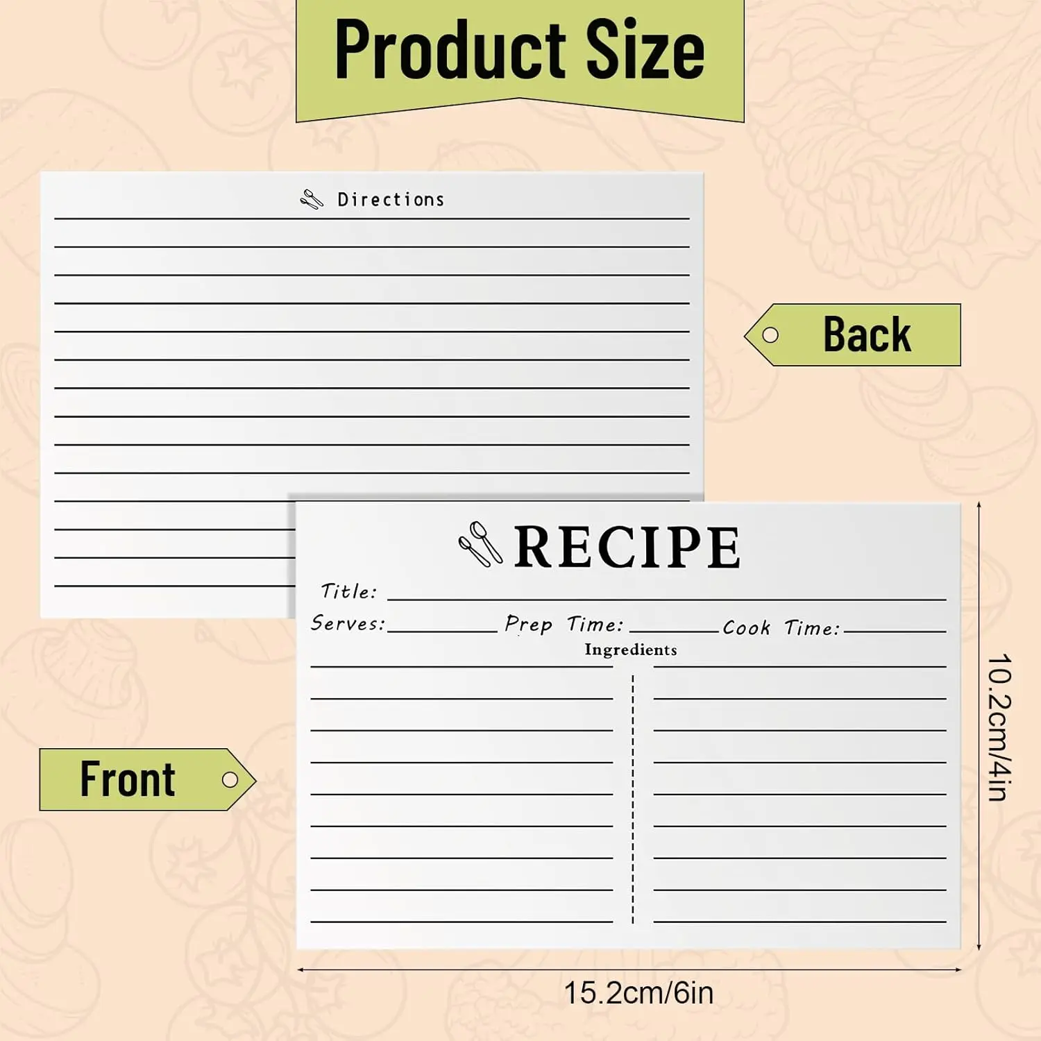 10 Sheets Recipe Cards, 4x6 Inch Vintage Recipe Cards, Suitable for Recording Recipes, Design Recipes and Kitchen Diaries