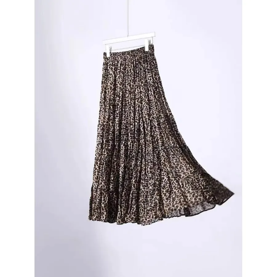 High Waist Leopard Print ter Ne  Dr Women's Spring Summer Faion Slimming A-Line Skirt Korean Sle Commute