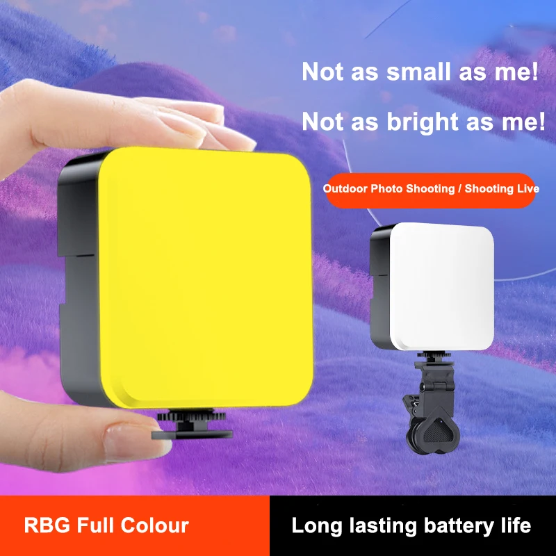 RGB Video Light Full Color Mini LED Lamp Photo 2500K-7000K 1200mAh Portable Camera Photography Lighting with 3 Cold Shoe Mounts