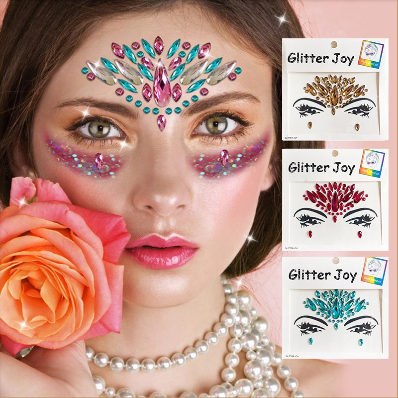 3D Glitter Juwelen Gezicht Tattoo Sticker Diy Kids Holiday Party Maskerade Tattoo Stickers Glitter Body Borst Gemstemporary Tattoos