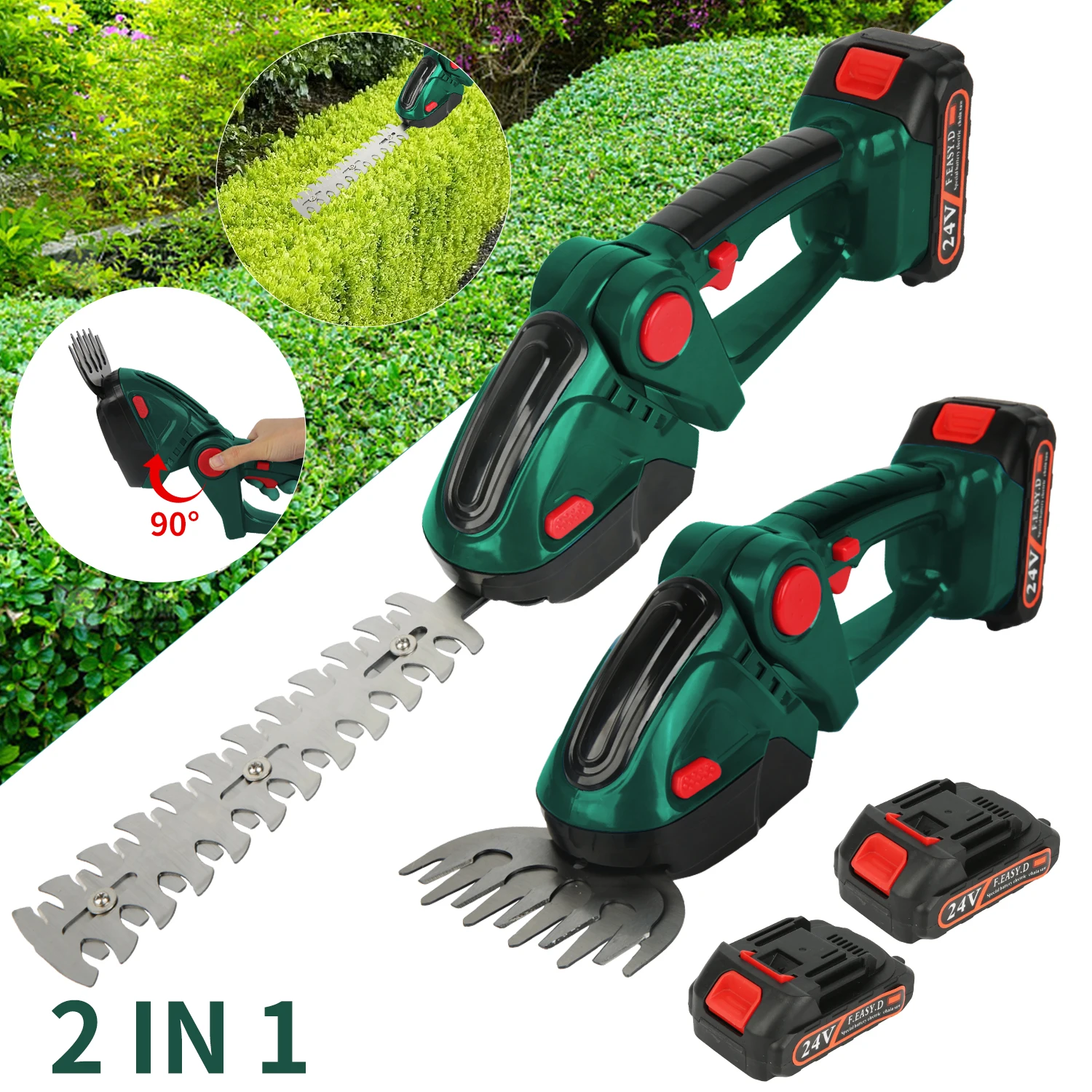 Taille-haie électrique sans fil 2 en 1, batterie 2000 mAh, outils de jardinage portatifs légers, cisailles à gazon, coupe-arbustes