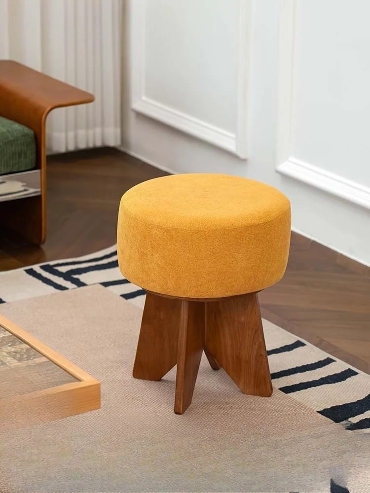 Simple Retro Upholstered Low Stool for Living Room Small Apartment Entryway Shoe Changing Stools Trendy Bedroom Dressing Stools