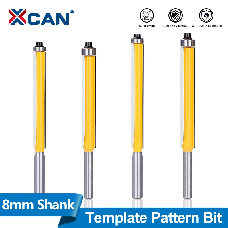 XCAN 8mm Schaft Lange Klinge Flush Trim Router Bit Mit Lager Hartmetall Fräser CNC Router Bit für Holzbearbeitung