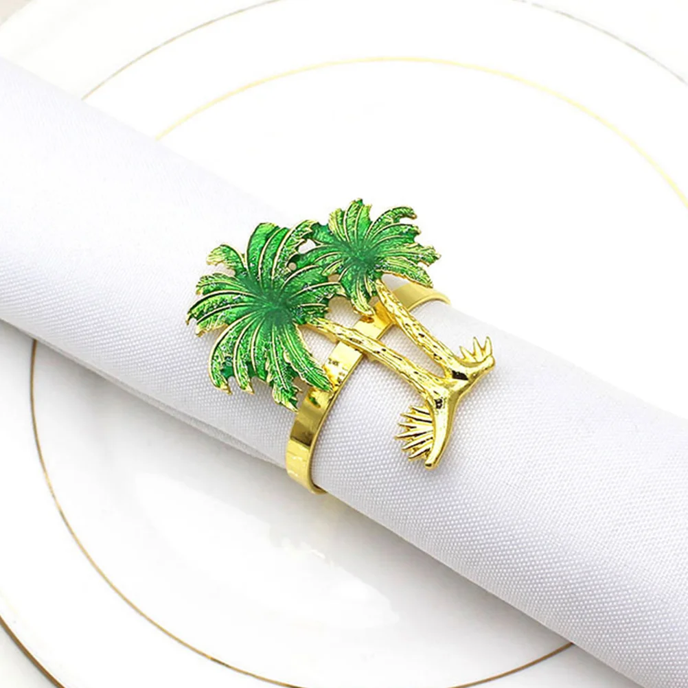 4 Pcs Coconut Tree Napkin Rings Hawaiian Gathering Family Dinner Iron Material Sturdy Structure Fix Napkin Luau