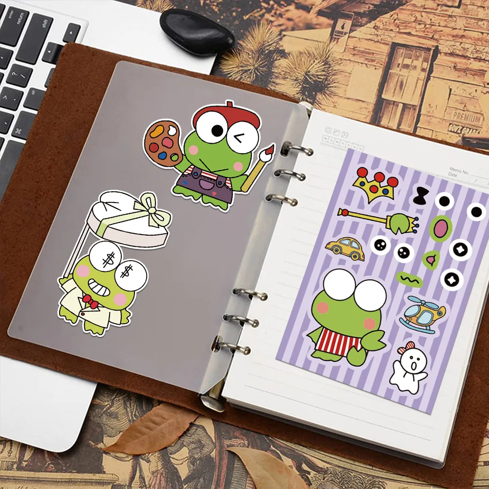 8/16Sheets Cute Sanrio Kero Kero Keroppi Anime Puzzle Sticker DIY Make-a-Face Assemble Cartoon Decal Jigsaw Fun for Children Toy