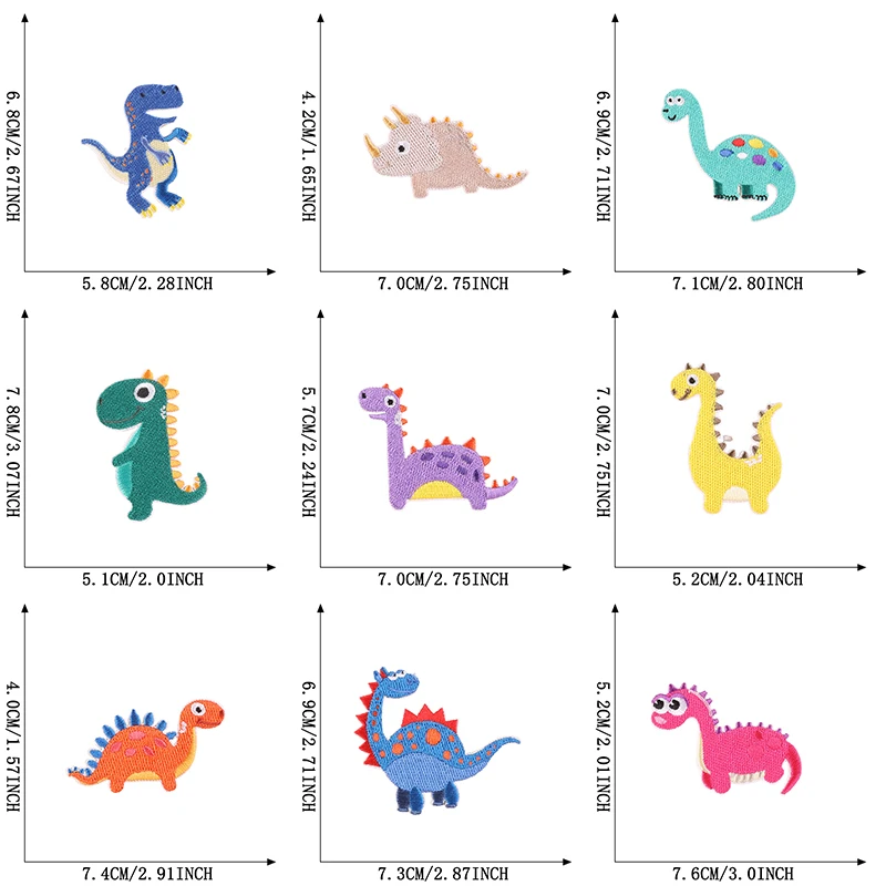 9-teilige selbstklebende Dinosaurier-Aufnäher für Kleidung, Tiere, zum Aufbügeln, bestickte Jacke, für Kinder und Jungen, zum Aufnähen, niedliche DIY-Aufkleber, Parches – Detail 2
