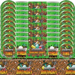 Miner Crafting Birthday Party Decoration Pixel Game Disposable Tableware Set Tablecloth Baby Shower Kids Gamer Party Supplies