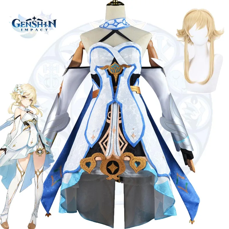 

Game Genshin Impact Lumine Cosplay Costume Traveler Women Clothes Dress Wig Set Halloween Uniform Carnival Party Outfits Suit