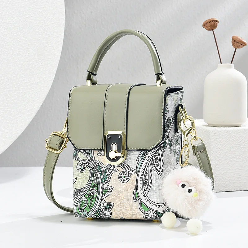 

Embroidered Lightweight Handbag PU Leather Women Single Shoulder Bag Unique Design Phone Storage Crossbody Bag Top Handle Bag