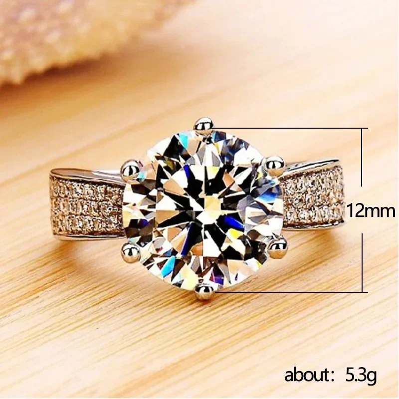 New Women Wedding Rings with 12mm Crystal Cubic Zirconia Simple and Elegant Design Anniversary Party Luxury Ring Lady Jewelry