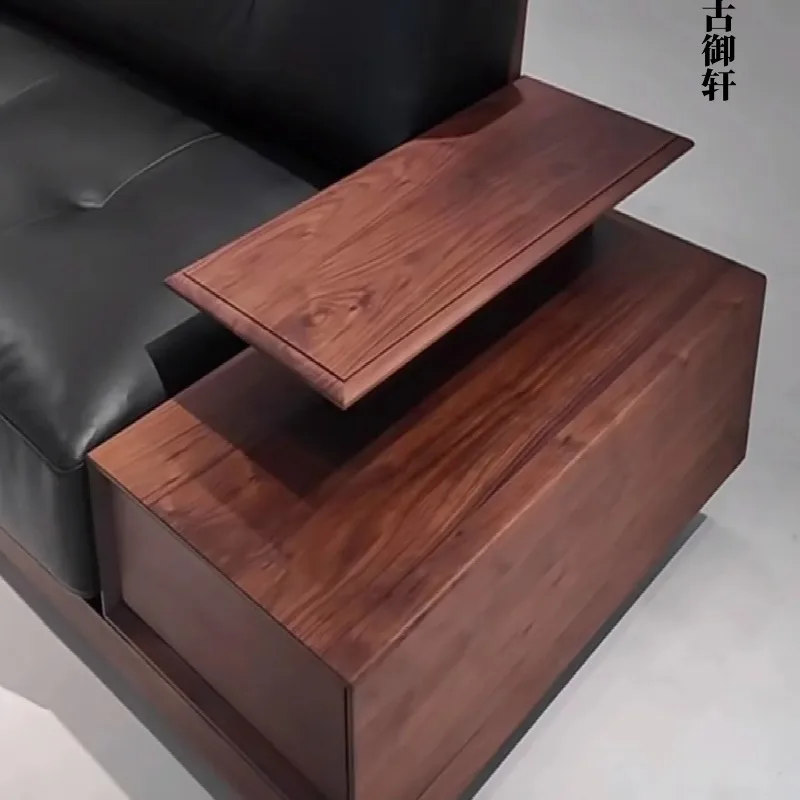 Q New Chinese black walnut ash solid wood straight sofa sofa