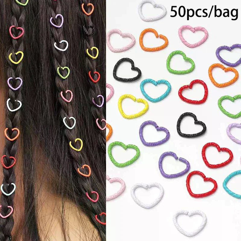/Kuz/Love Heart Hair Jewelry For Dreadlock Hair Braid Charm Dreadlocks Accessories Braid Rings Cuffs Clips Braid Decors 50pcs
