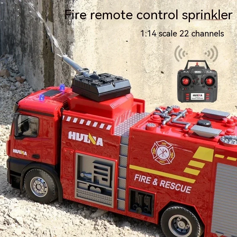 

1: 14 Huina Remote-controlled Truck 22-channel Simulation Sprinkler Fire Truck Rc Electric Vehicle Children's Fire Toy Car Gift