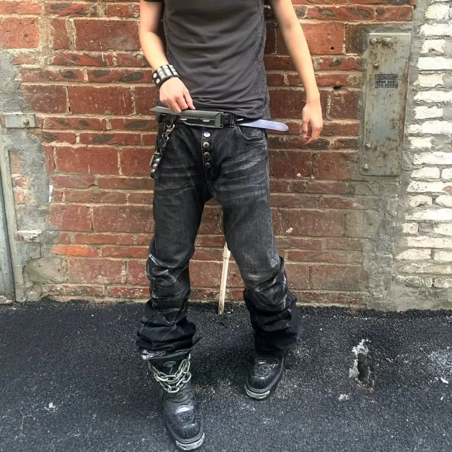  Y2k American Vintage Bootcut Jeans Full Length Harajuku Patchwork Denim Punk Style Punk Style Retro Slim Zipper lare Jeans