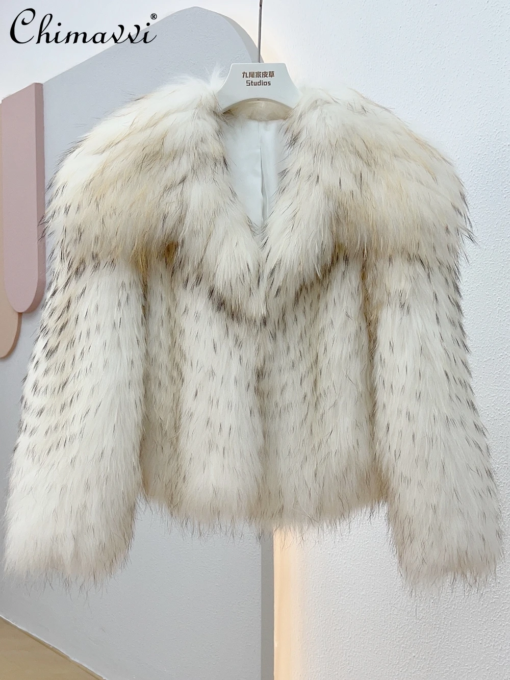 

Women's Jacket Winter Clothes New Large Lapel Two-Color Spikes Raccoon Fur Fox Fur Coat Feminine Luxury Long Warm Real Fur Coat