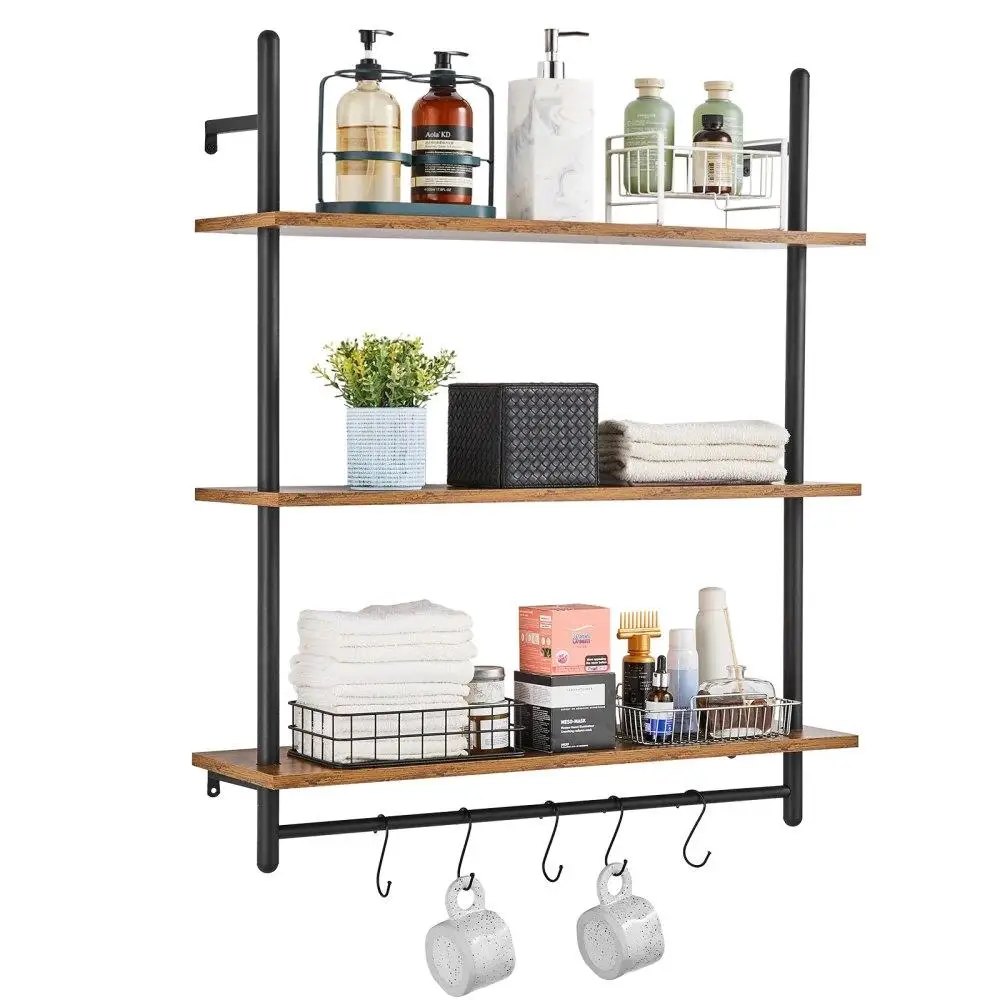 

Industrial Pipe Wall Shelf 3 Tiers Heavy Duty 32x9.84in Home Storage & Bedroom